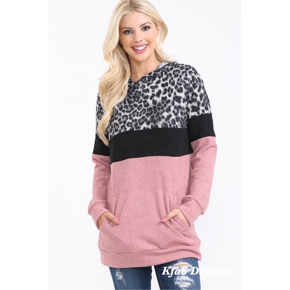 💗LAST 1! Leopard Color Block Soft Hoodie Top! - Picture 6 of 8